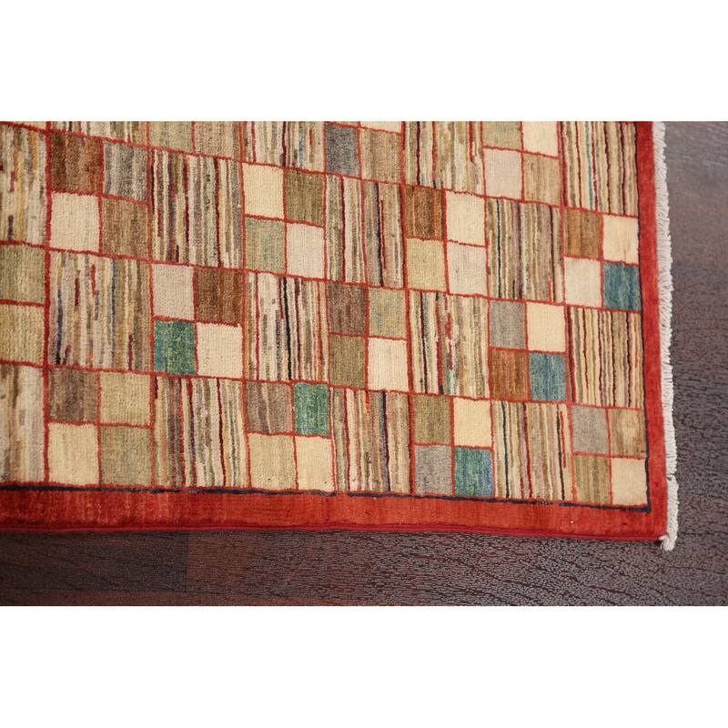 Geometric Gabbeh Kashkoli Oriental Wool Area Rug Hand-knotted Carpet - 3'3" x 4'11"