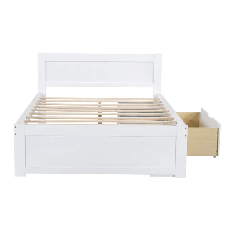 Full Size Platform Bed With Drawer And Two Shelves
