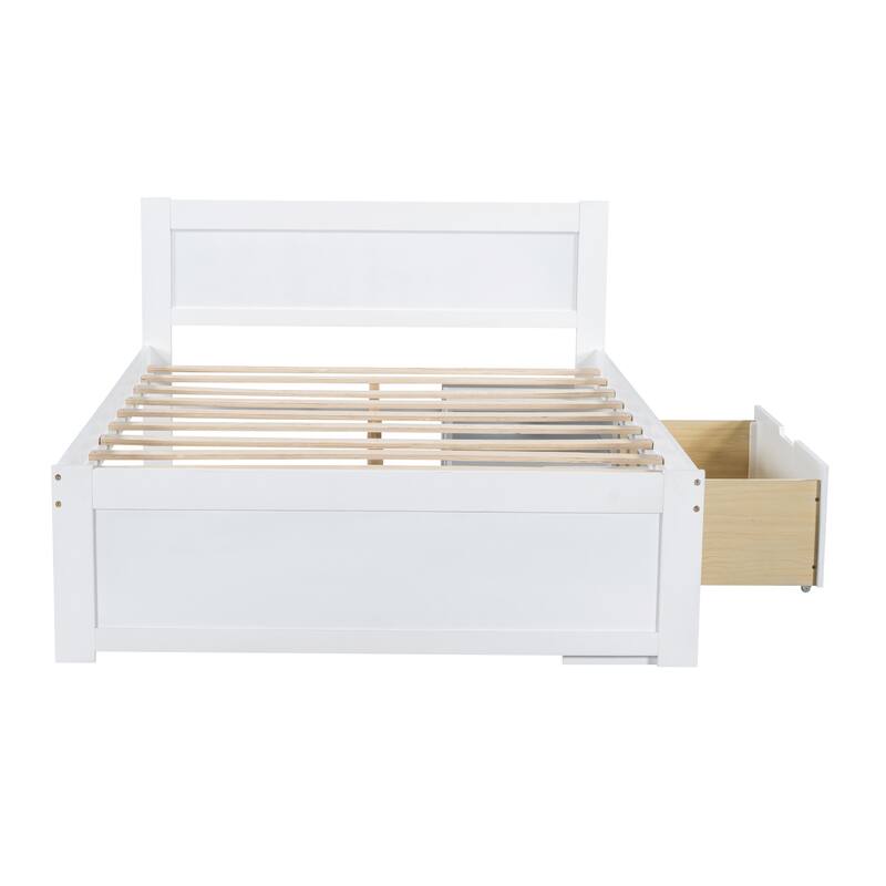 Modern Style Platform Bed with Drawer and Two Double-layer Storage Shelves for Bedroom
