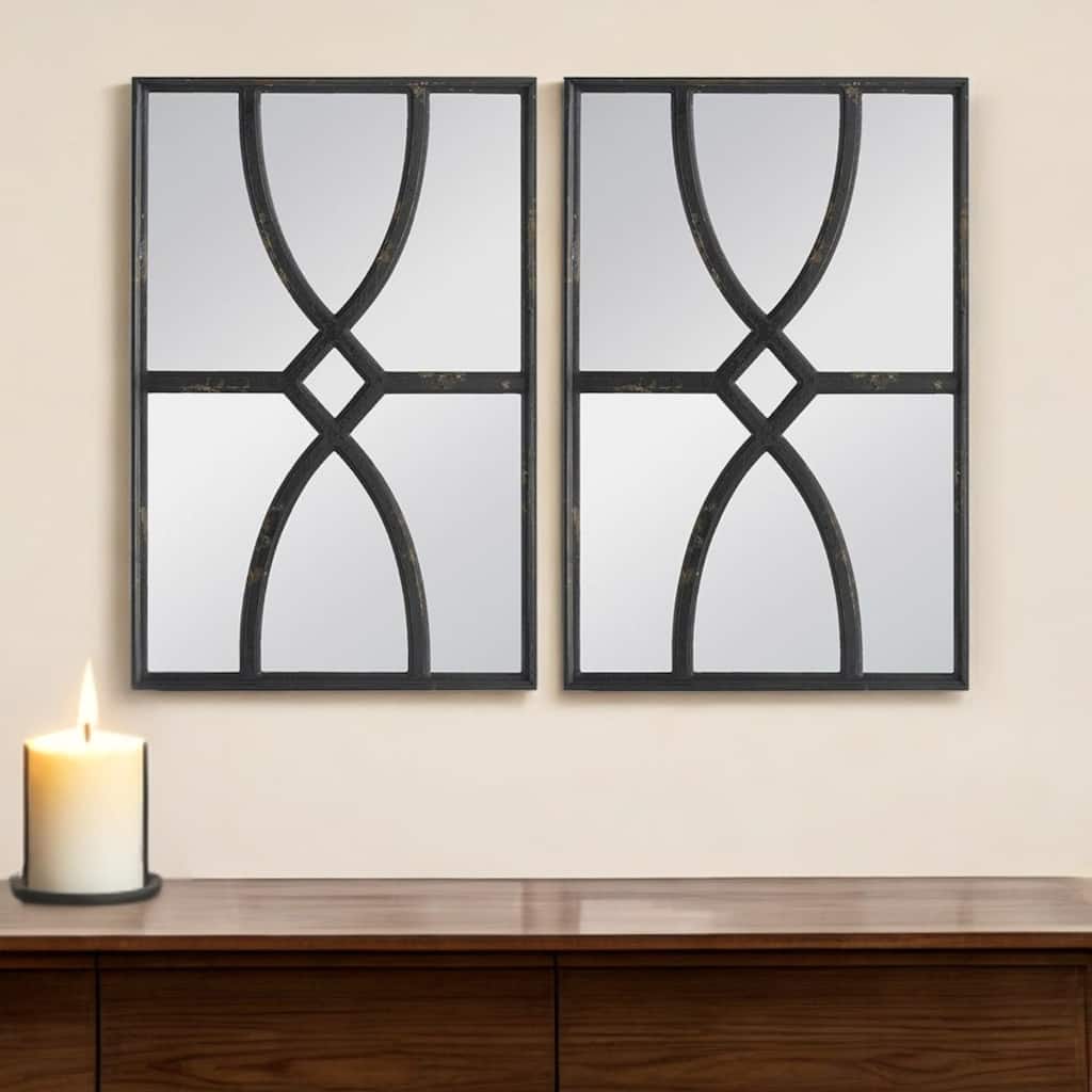 HomeRoots Set of Two Black Wood Framed Accent Mirror - 31.4' X '23.6' X '1.2