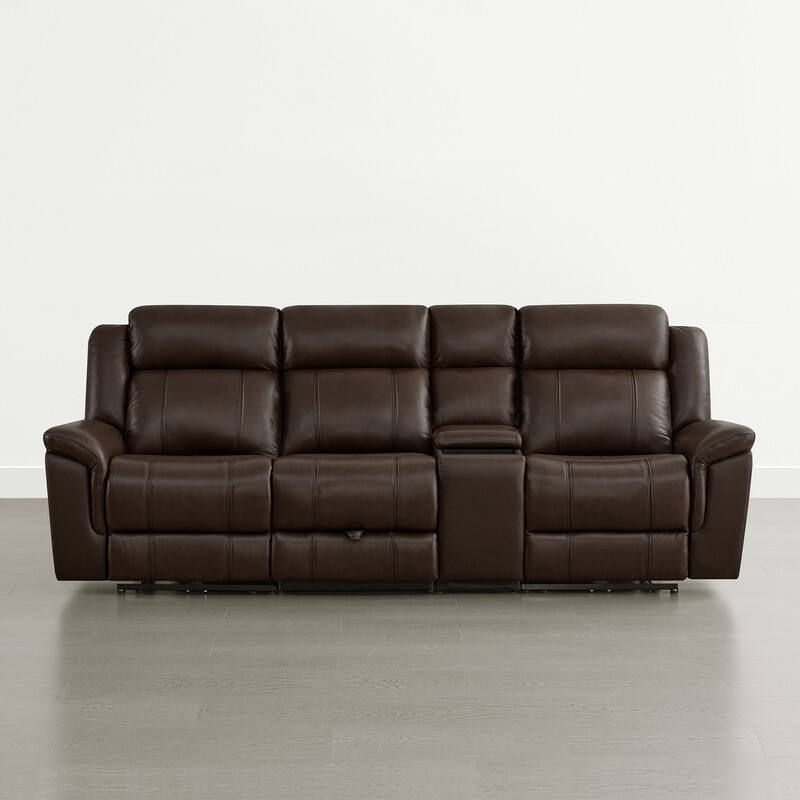 Spruce & Spring Genuine Leather Power Reclining Sofa with Optional Console & Flip-Down Table