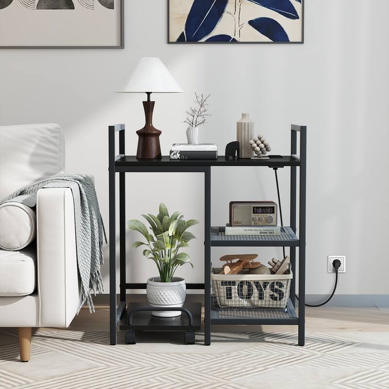 Gymax 25'' x 16'' 3-Tier Printer Table w/ Storage Shelves Wheels for