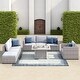 preview thumbnail 1 of 8, Corvus Sevilla 8-piece Grey Wicker Sofa Fire Pit Set with Blue Pillows