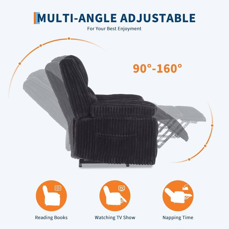 Corduroy Manual Recliner Sofa for Living Room, Bedroom, Home Theater