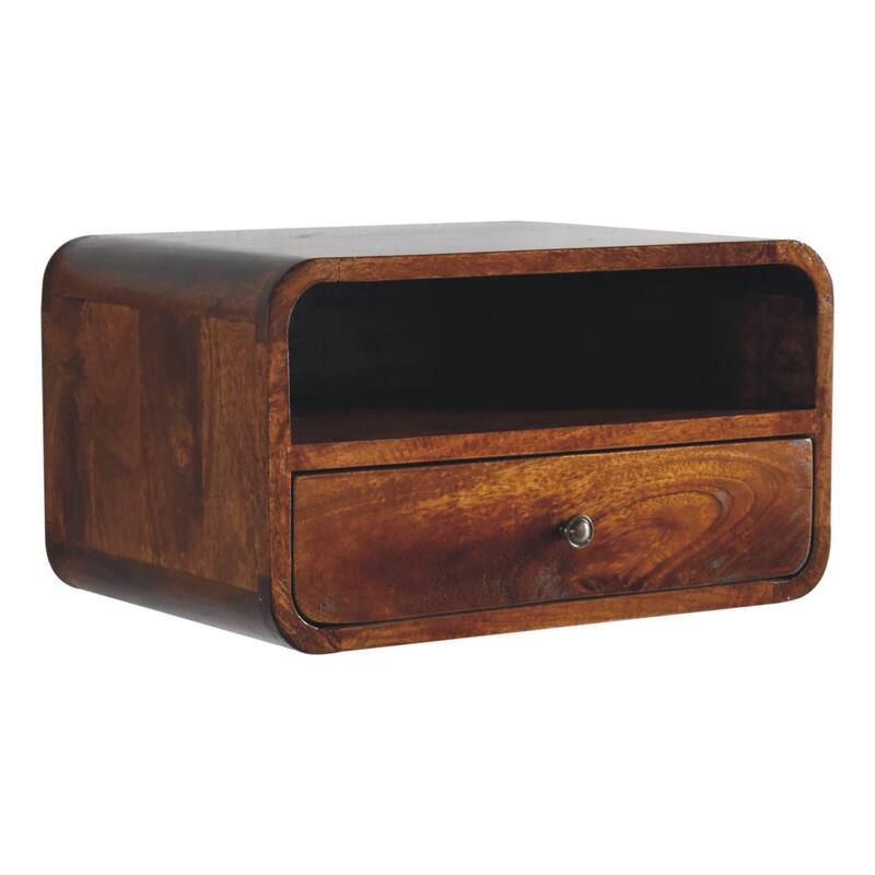 Artisan Furniture Solid Wood Large Chestnut Curve Upper Slot Floating Bedside