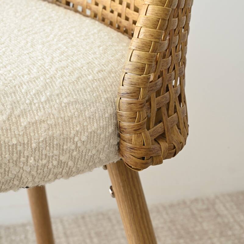 27" Upholstered Boucle Rattan Back Counter Stool