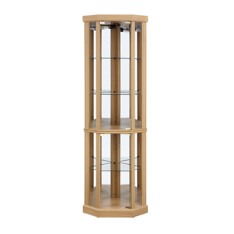 Lighted Corner Glass Curio Cabinet Display Case with Adjustable Shelves