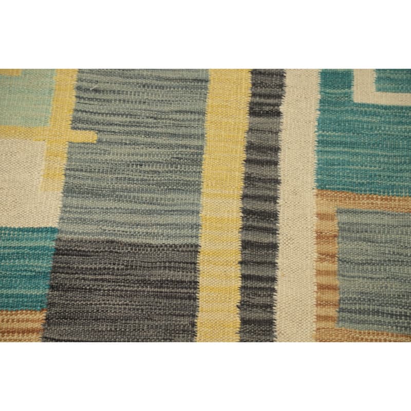 Hand Woven Oriental 100% Wool Carpet Southwestern Modern Multi-Colored Kilim Runner Rug - 8' 3'' X 2' 1''
