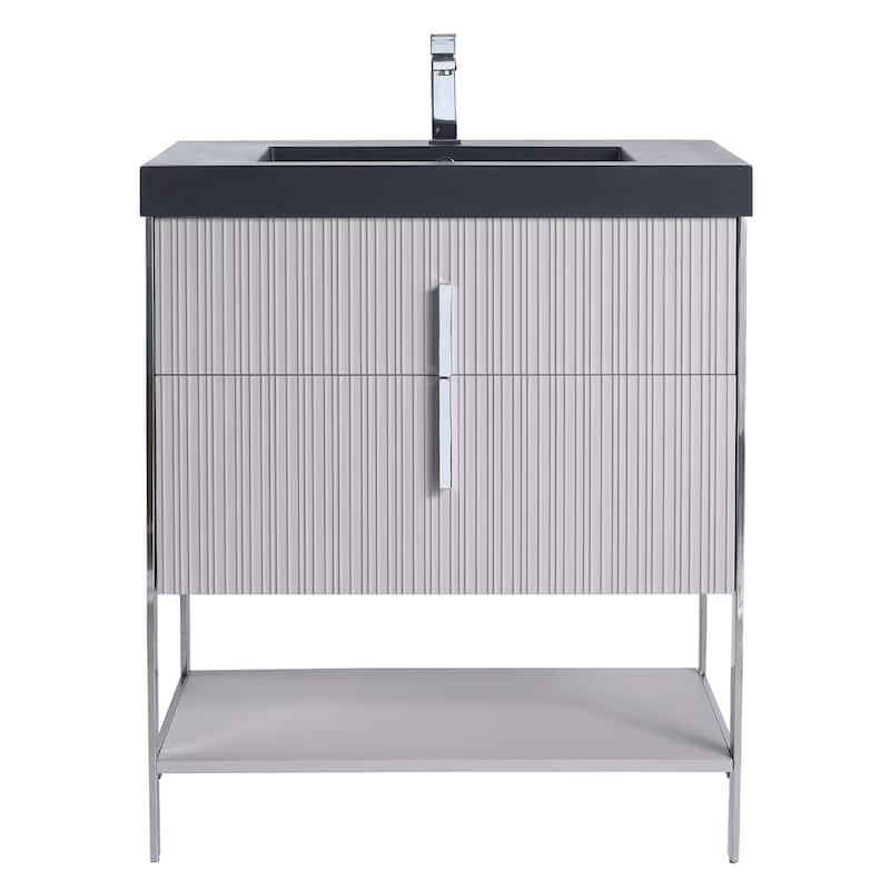 Fine Fixtures Serenity Modern Bathroom Vanity with Black Gel Acrylic Top
