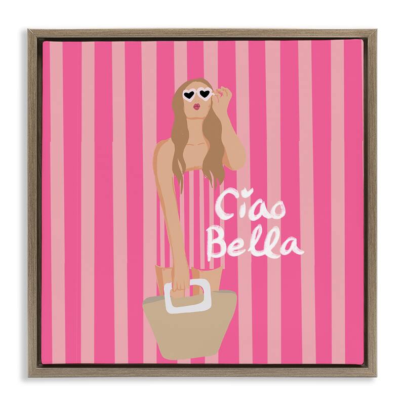 Stupell Pink Striped Glam Girl Framed Floater Canvas Wall Art Design By Chen Alyesh - 18 x 18 - Brown
