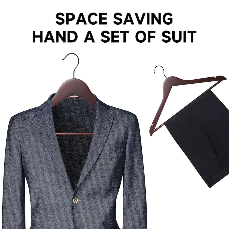 BP4U Premium Solid Wood Hangers with Non-Slip Trouser Bar, Heavy-Duty Suit Coat Wooden Hangers for Jackets, Shirts, and Dresses