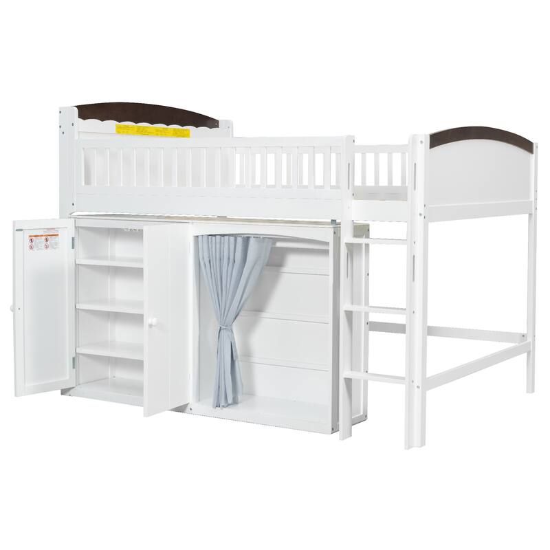 Loft Bed with LED Headboard, Double-Door Cabinet & Integrated Wardrobe by Harper&Bright Designs