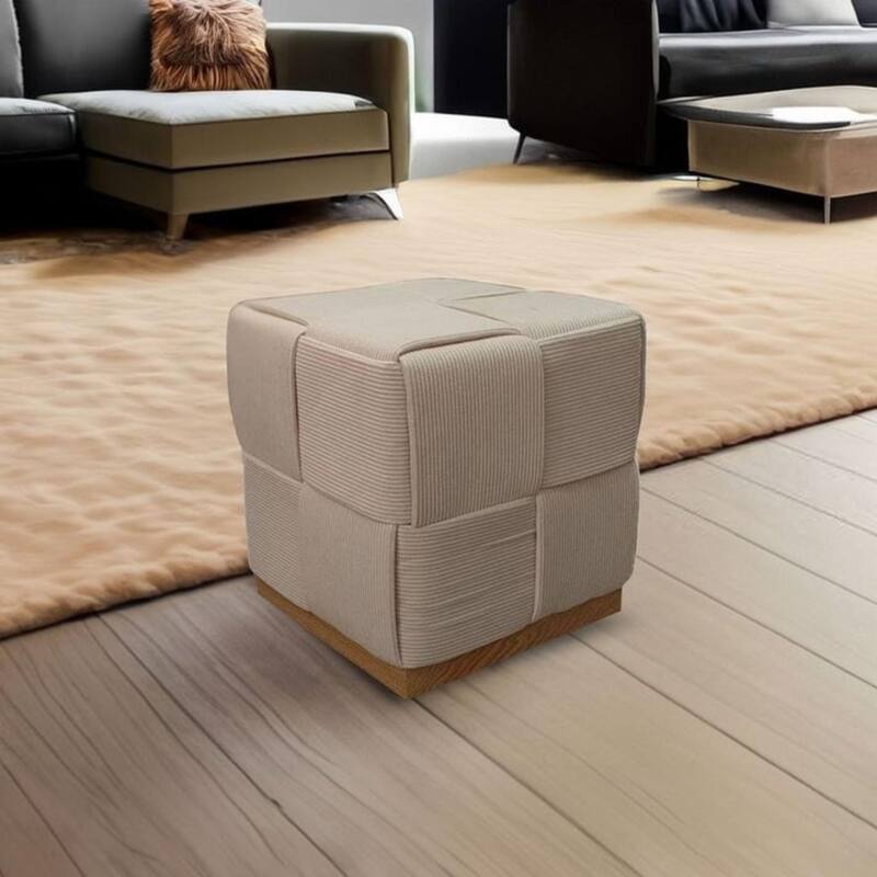 Upholstered Corduroy Square Ottoman Foot Stool Accent for Bedroom