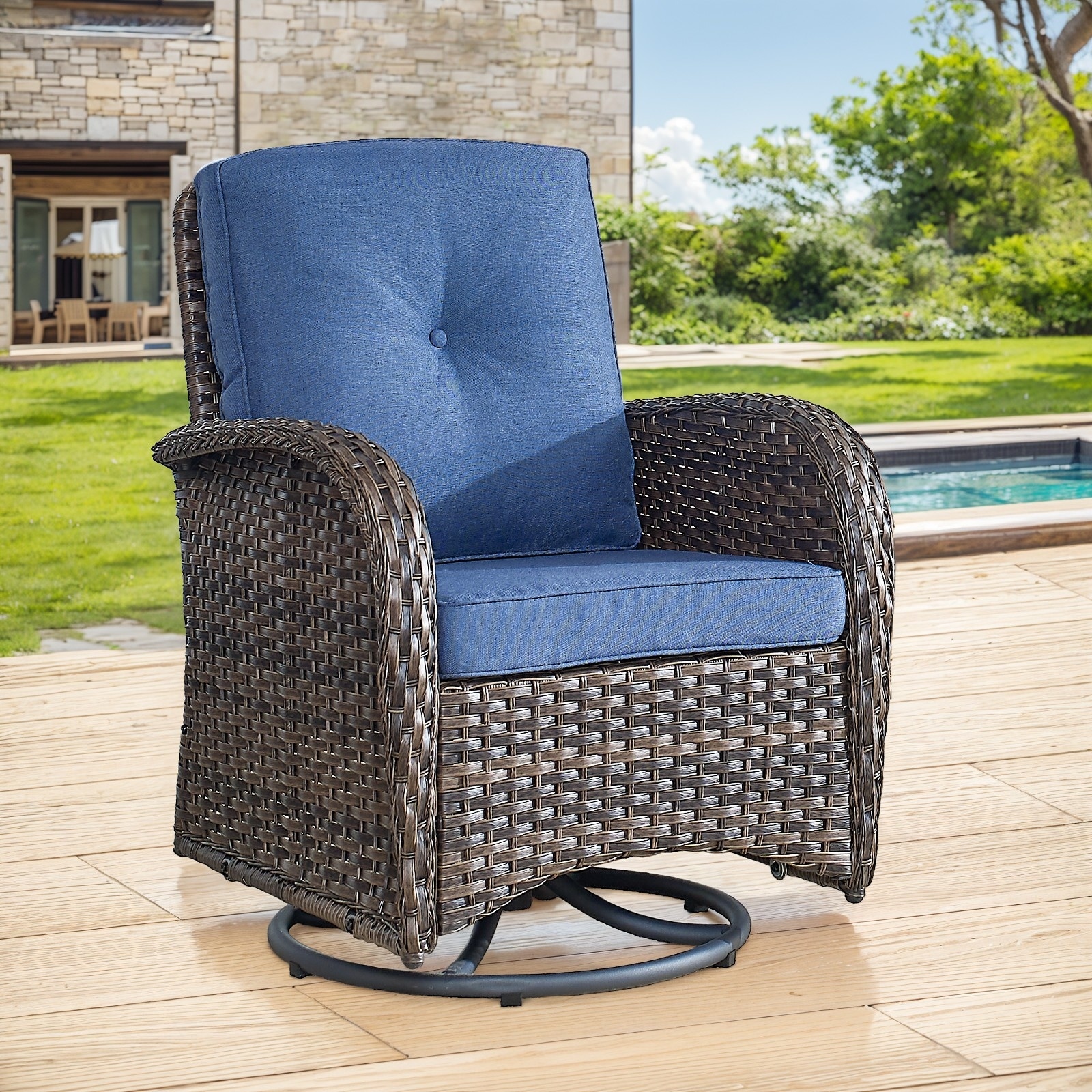 Gymojoy Comfortable Wicker Swivel Glider Patio Chair for Outdoor