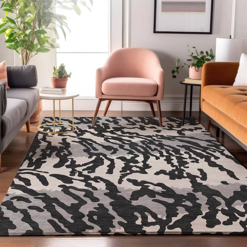 Premium Washable Super Soft Modern Tiger Mayfield Rug - Black - 5' x 7'6"