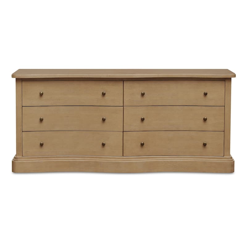 Lioren Dresser, Solid Oak, 6 Drawers, Curved Front, Brass Handles, Warm Brown