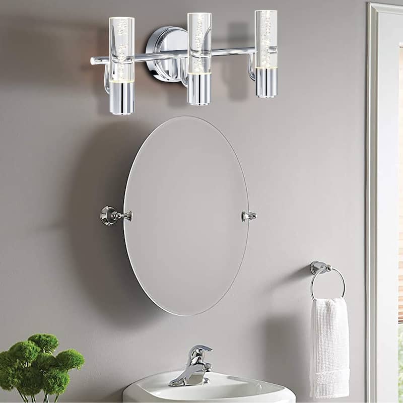 Hukoro 3-Light Vanity Light with Brushed Nickle finish and crystal pillar - Nickel