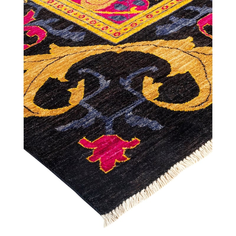 Overton Handknotted Wool Vintage Inspired Contemporary Arts & Crafts Black Area Rug - 17' 10" x 11' 10"