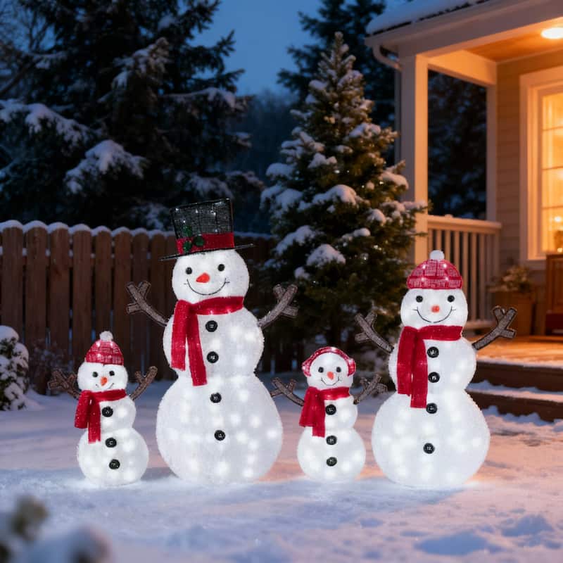 4-Piece 2D Lighted Snowman Family Yard Décor - Multi