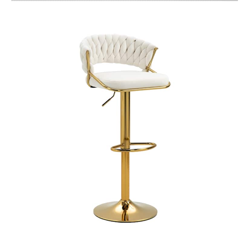 Set of 2 Modern Velvet Adjustable Bar Stools with Backs