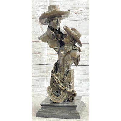 Just Like Papa Western Cowboy And Son Bronze Bust Statue Sculpture 13 Inches X 6 Inches