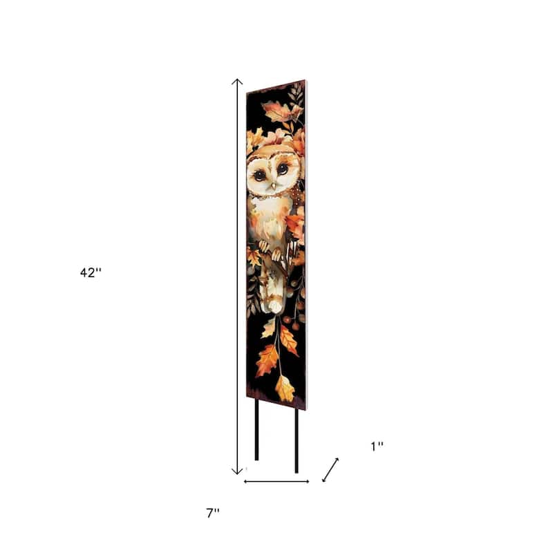 HomeRoots 42" Black Brown Orange And Tan Solid Wood Owl Garden Stake