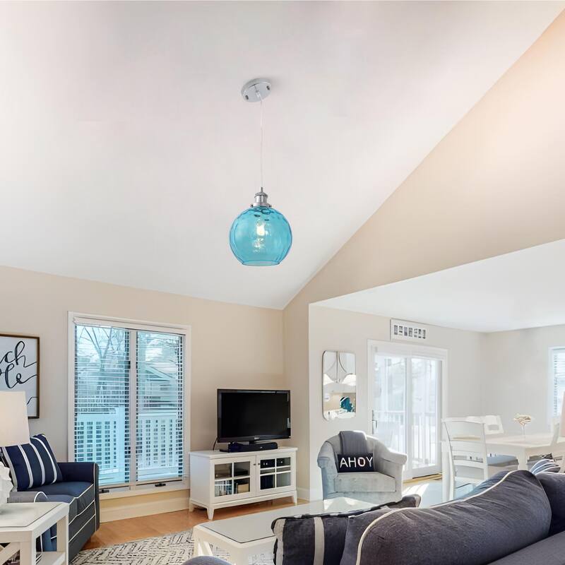 1-Light Metal Hanging Pendant Light with Glass Shade for Kitchen Island