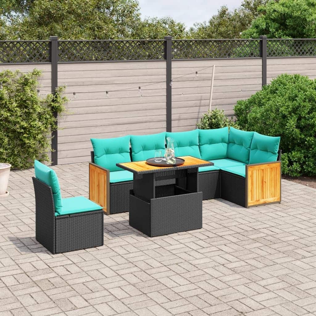vidaXL Patio Sofa Set with Cushions Outdoor Furniture 7 Piece Poly Rattan - 21.7 x 24.4 x 27.2