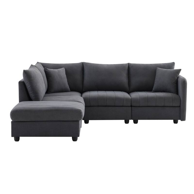 89x79" Modern Sectional Sofa with Convertible Ottoman,Living Room Couches L Shape Sofa with 2 Pillows