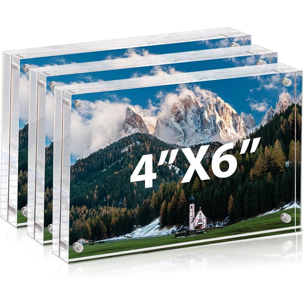 BP4U Acrylic Picture Frames, 3-Pack Tabletop Magnetic Freestanding Photo Frames for Hoem/Office Desktop Display