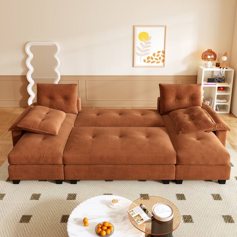 104.7" U-Shaped Sleeper Sofa, Convertible Sectional Couch with Pull-Out Bed, Removable Armrests, USB Ports & Chaise Lounge