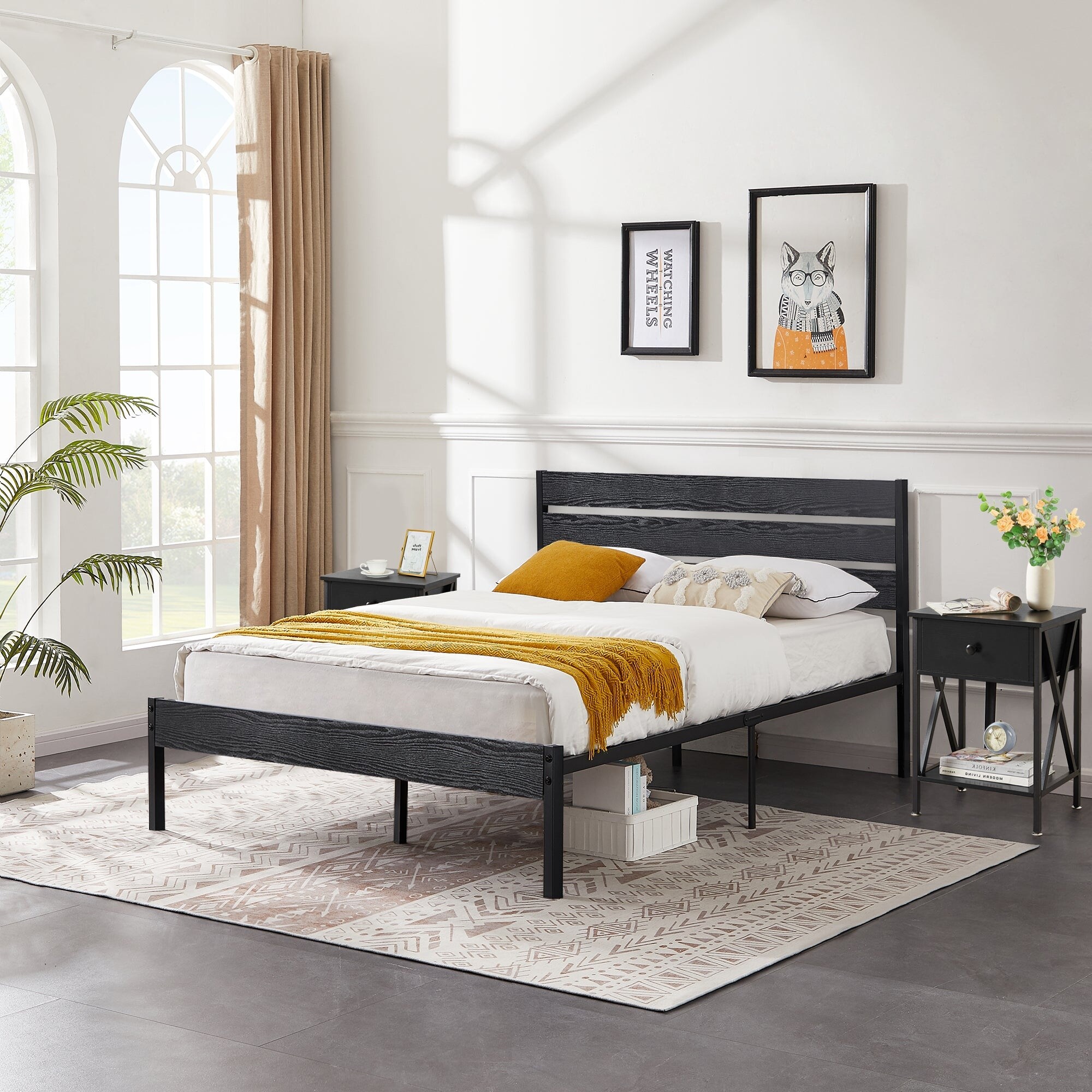 Black platform discount bed set
