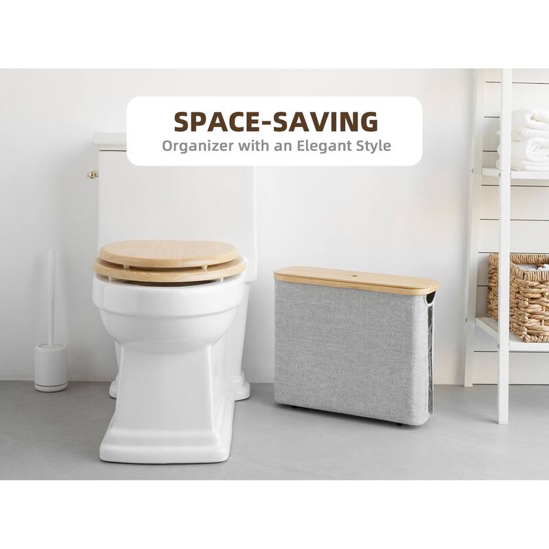 Freestanding Toilet Paper Holder for 9 Mega Rolls, Bathroom Storage Basket With Side Window - 17.5"L x 6"W x 13.75"H