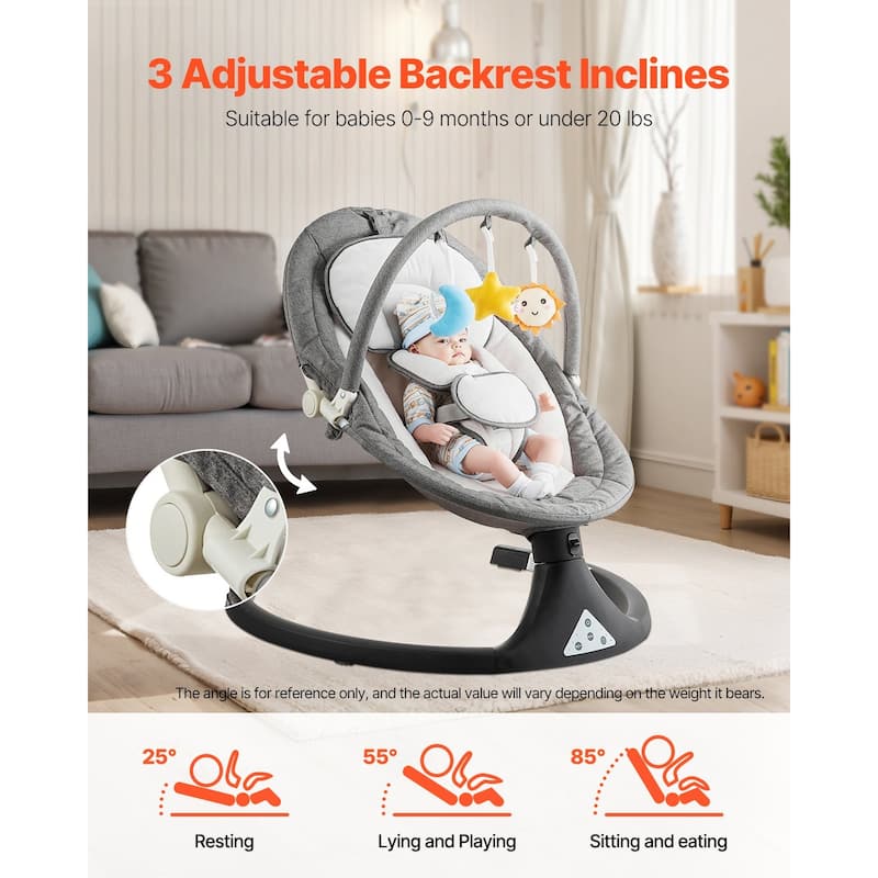 Grey Foldable Electric Baby Swing with Music 5 Gentle Swing Speeds and 3 Adjustable Seat - 28.35" L x 24.8" W x 18.5"-27.17" H