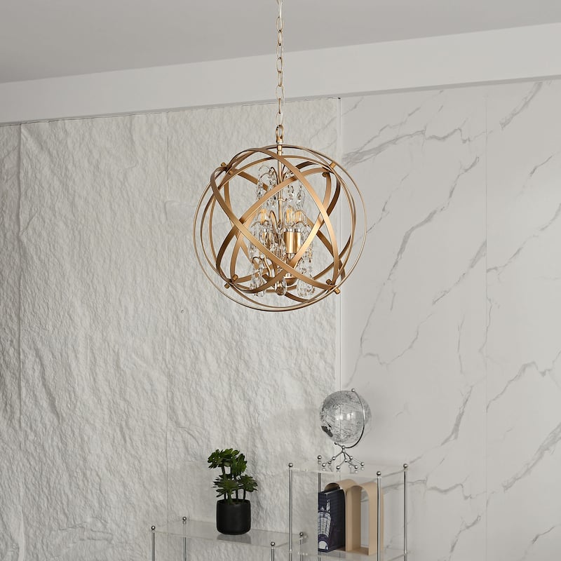 Benita 4-Light Spray painted Yellow-ish Gold Crystal Chandelier