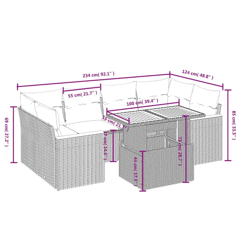 vidaXL Garden Sofa Set Black and Cream - 21.7 x 39.4 x 28.7