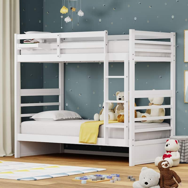 Plana Wood Bunk Bed and Hanging Nightstand - White - Twin