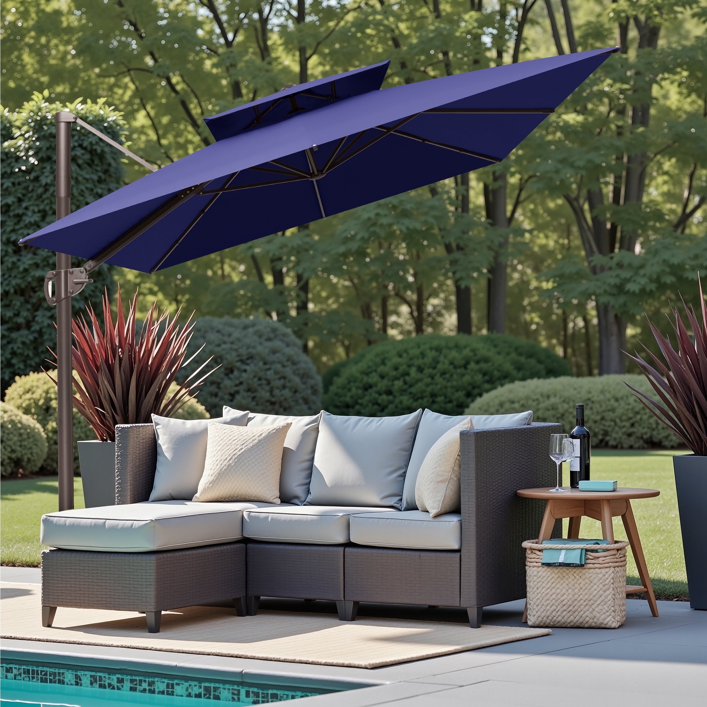VredHom 9 x 12 FT Outdoor Patio Aluminum Double Top Rectangular Cantilever Umbrella