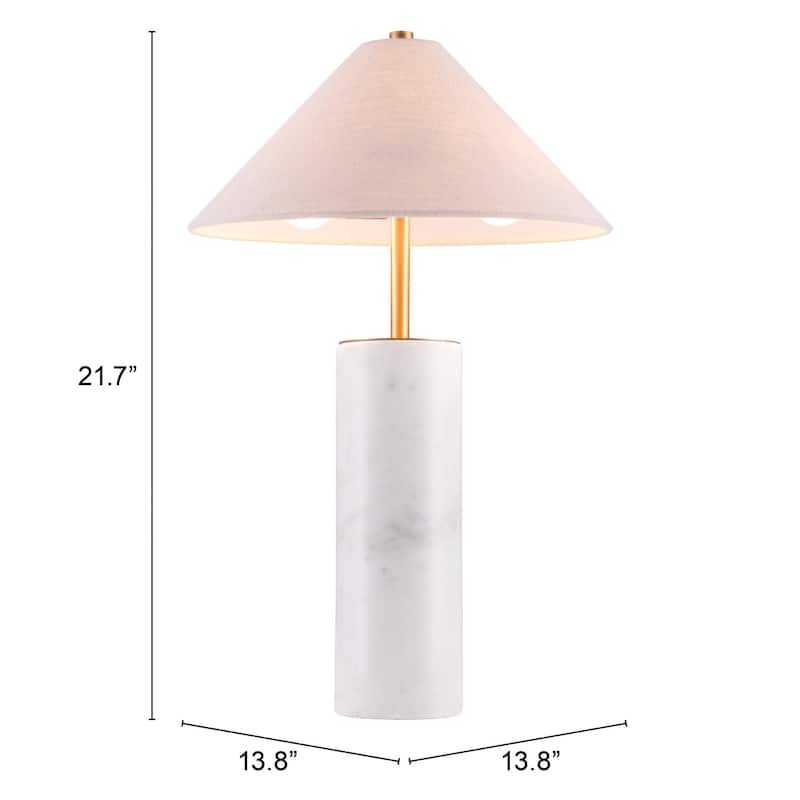 White Metal Bedside Lamp with Linen Cone Shade Rotary Socket Switch - 13.8” x 13.8” x 21.7” (D x W x H)