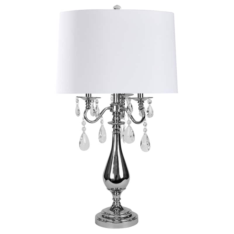 Jane Seymour - Steel & Crystal Table Lamp - White Shade - Plated Nickel