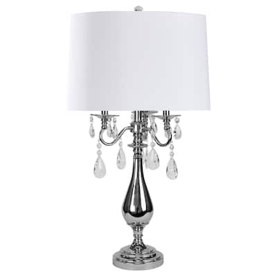Jane Seymour - Steel & Crystal Table Lamp - White Shade