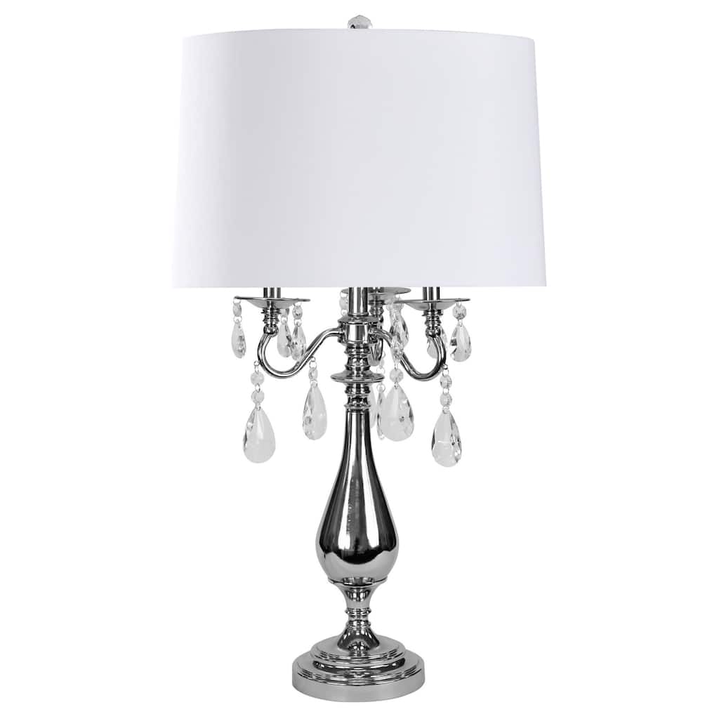 Jane Seymour - Steel & Crystal Table Lamp - White Shade
