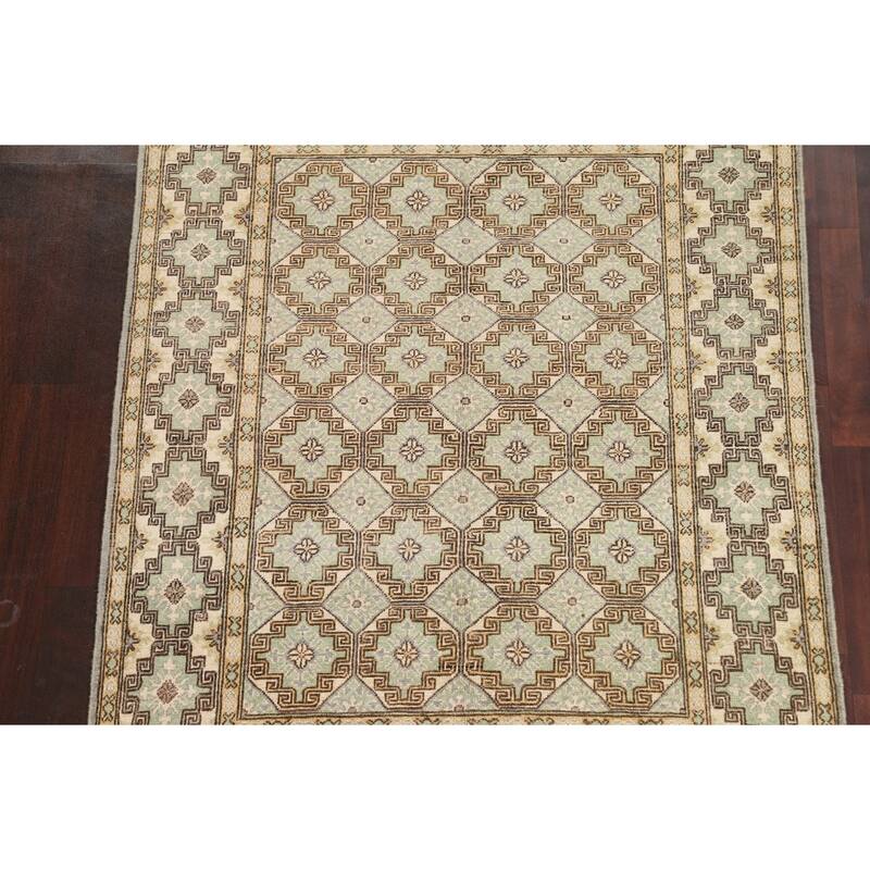 Vegetable Dye Geometric Khotan Wool Area Rug Hand-knotted Foyer Carpet - 4'8" x 6'0"
