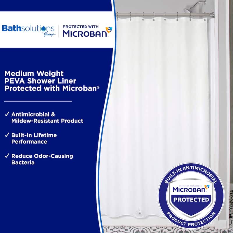 Kenney Microban Protected Medium Weight PEVA Shower Liner, 70" W x 72" H