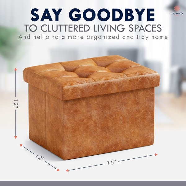 dimension image slide 9 of 11, 2 Pack Small Rectangle Foldable Storage Ottoman