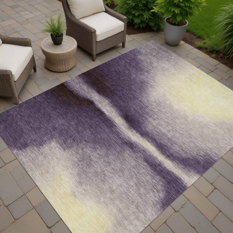Machine Washable Indoor/ Outdoor Modern Landscape Chantille Rug