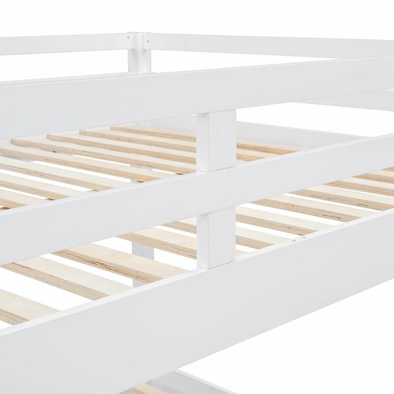 Wood Queen Size Bunk Bed with Ladder and Trundle