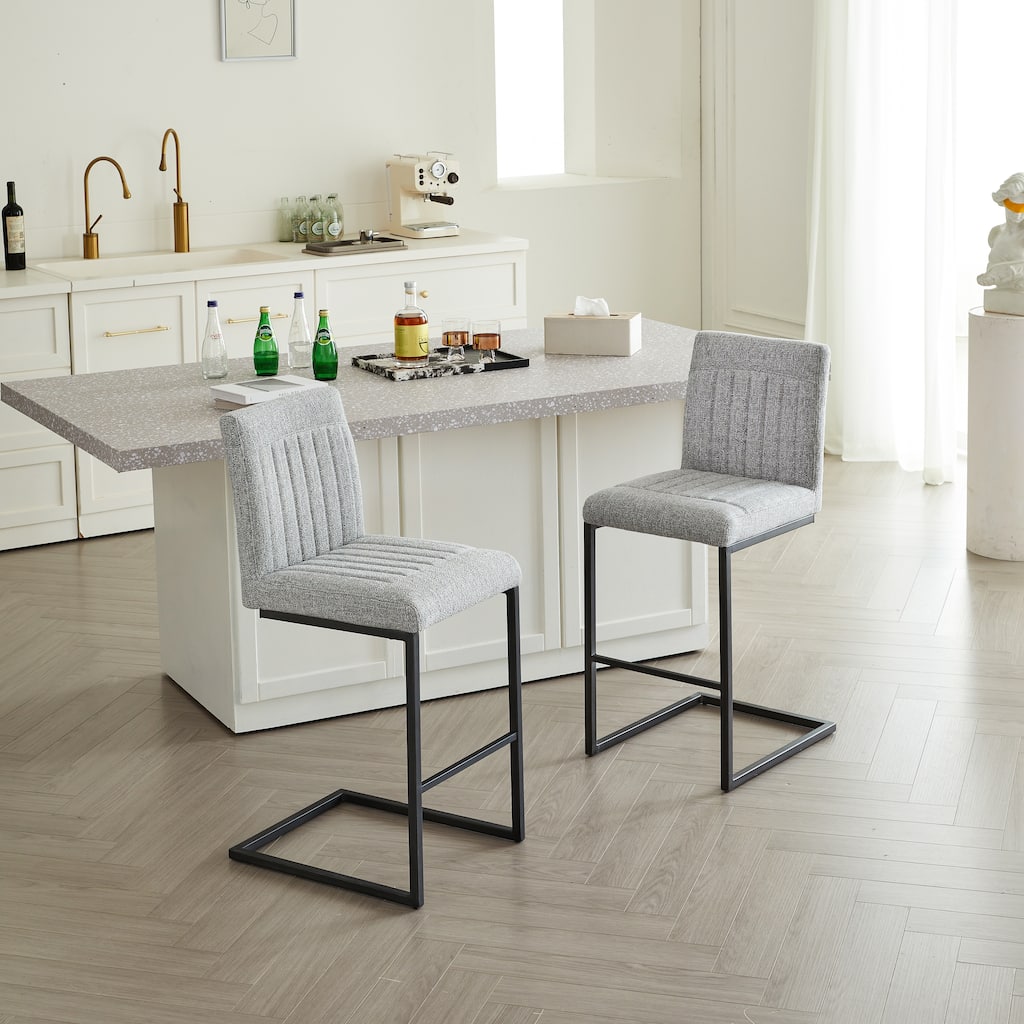 2 Sets Bar Stool - Fabric Chair with Sturdy Metal Frame, Stylish & Comfortable Seating for Kitchen Island, Living Room