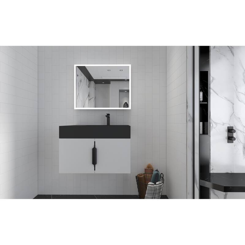 Amazon 30" Wall Mounted Bathroom Right Basin Vanity Set w/ Black Top