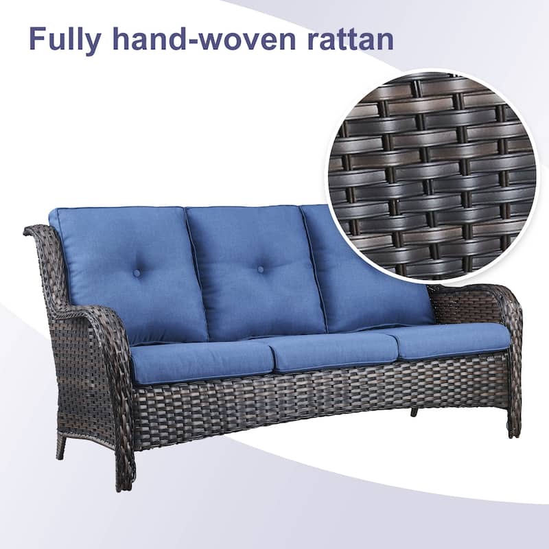 Pocassy Patio Outdoor 3-Seat Sofa with Cushion